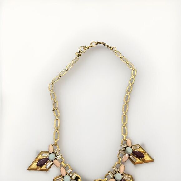 J.Crew Rhinestone Chunky Statement Necklace Gold - Picture 3 of 5
